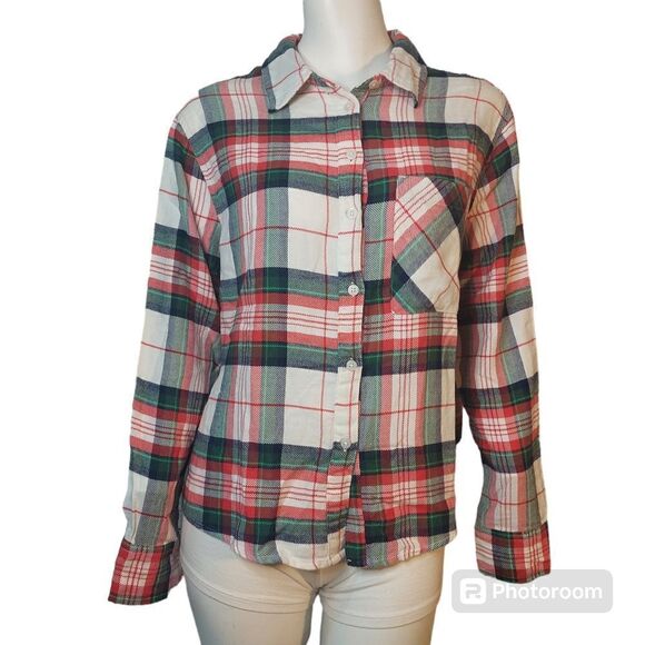 NWT Womans Aerie White/Red/Green Plaid Flannel Pajama Top - Picture 1 of 14